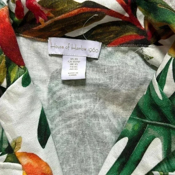 House of Harlow 1960 tropical bird and flower linen cargo dress XS NWOT - Picture 2 of 7